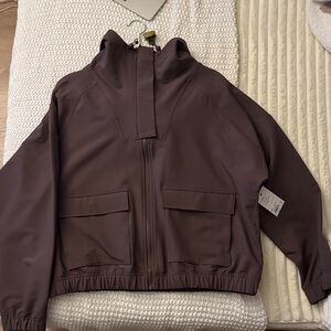 Brown Lightweight Rain Jacket Hooded Zip Front NWT